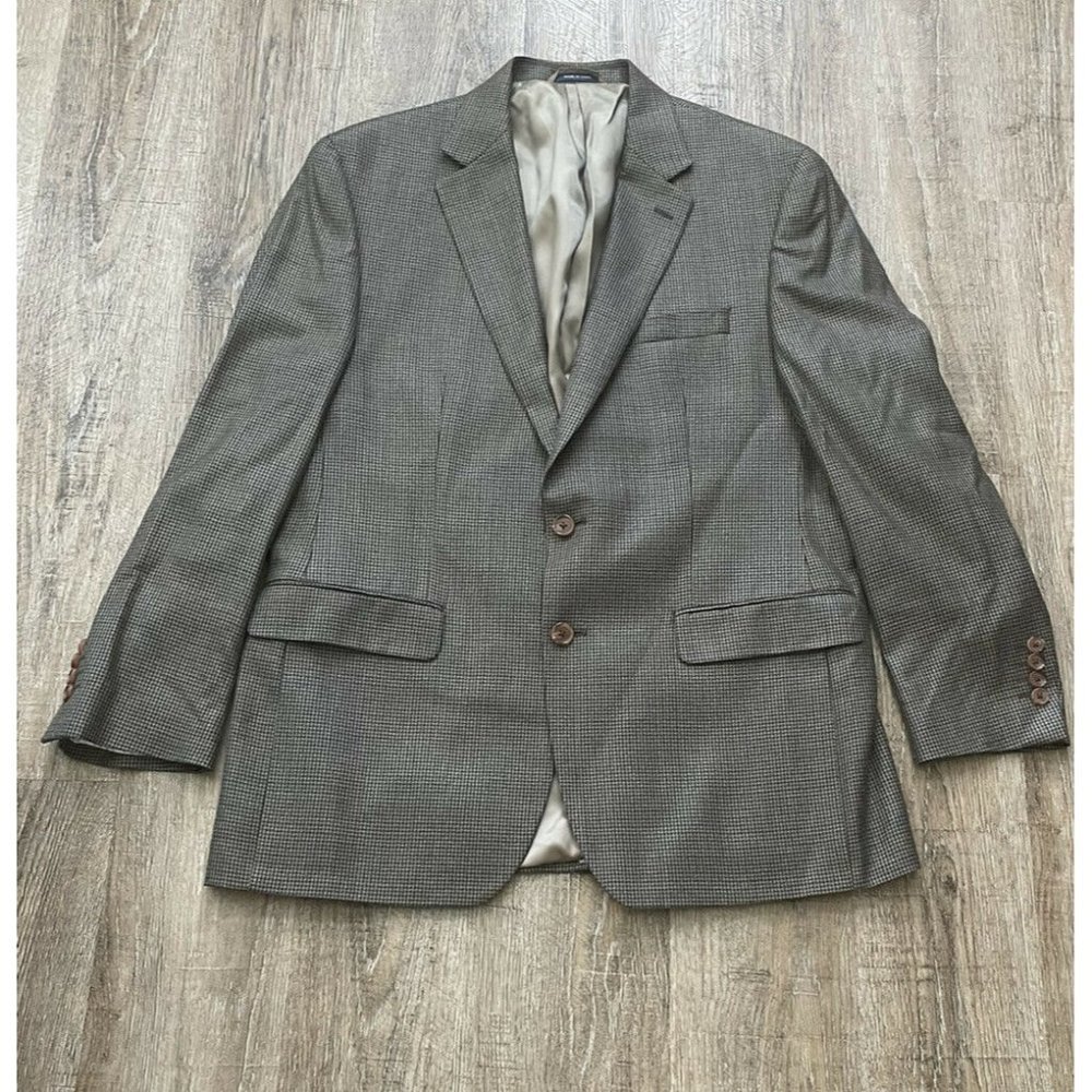 Ralph Lauren Mens Checked Silk Blend Blazer Brown Sz 41R